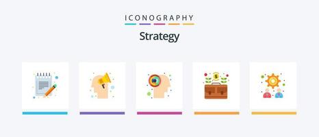 Paquete de iconos de estrategia plana 5 que incluye crecimiento. caso. lluvia de ideas. negocio. cerebro. diseño de iconos creativos vector