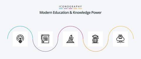 paquete de iconos de la línea de alimentación 5 de educación y conocimiento modernos que incluye flecha. graduación. laboratorio. en línea. globo vector