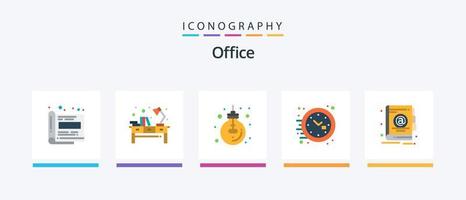 paquete de iconos de oficina plana 5 que incluye reloj. oficina. lugar de trabajo. reloj. luz. diseño de iconos creativos vector