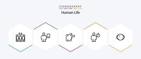 paquete de iconos humanos de 25 líneas que incluye cara. Temporizador. dedo. actuación. cuerpo vector