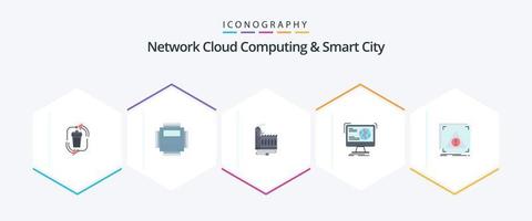 Network Cloud Computing And Smart City 25 Flat icon pack including information. manufacturing. computer. factory. resource vector