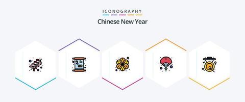 paquete de iconos de línea completa del año nuevo chino 25 que incluye chino. asiático. flor. año. admirador vector