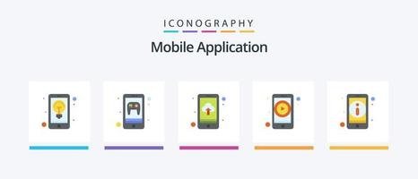 Mobile Application Flat 5 Icon Pack Including information. app. video streaming. video app. Creative Icons Design vector