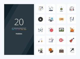 20 pasatiempos icono de color plano para presentación vector