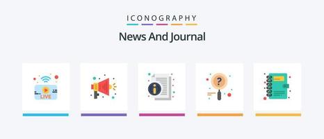 Paquete de 5 íconos planos de noticias que incluye . contactos. información libro. investigación. diseño de iconos creativos vector
