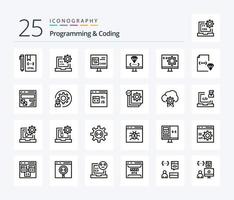 Programming And Coding 25 Line icon pack including development. coding. develop. programming. develop vector