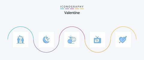 paquete de íconos de san valentín azul 5 que incluye san valentín. televisión. noche romantica. enamorado. caras sonrientes vector