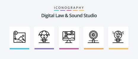 paquete de iconos de línea 5 de estudio de sonido y derecho digital que incluye dmca. derechos de autor. ley. negocio. dueño. diseño de iconos creativos vector