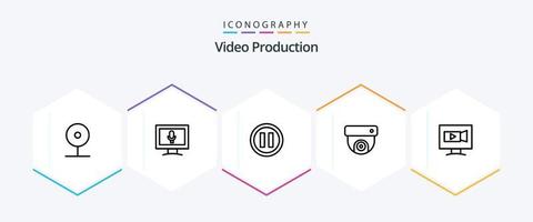 paquete de iconos de 25 líneas de producción de video que incluye medios. cámara pantalla . música vector