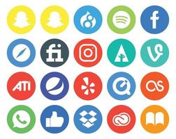 Paquete de 20 íconos de redes sociales que incluye dropbox whatsapp forrst lastfm yelp vector