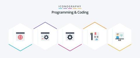 Programming And Coding 25 Flat icon pack including develop. cloud. development. development vector