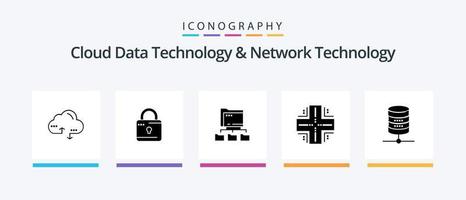 Cloud Data Technology And Network Technology Glyph 5 Icon Pack Including doller . mainframe. folder. datacenter. computing. Creative Icons Design vector