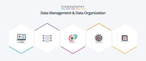 gestión de datos y organización de datos 25 paquete de iconos planos que incluye gestión. configuración. base de datos. servicios. análisis vector