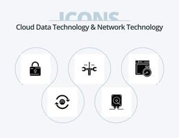 tecnología de datos en la nube y tecnología de red glifo icono paquete 5 diseño de iconos. navegador herramientas bloquear destornillador. nube vector