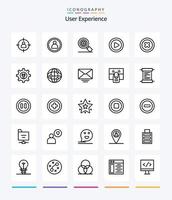 Creative User Experience 25 OutLine icon pack  Such As play . . person . setting. search vector