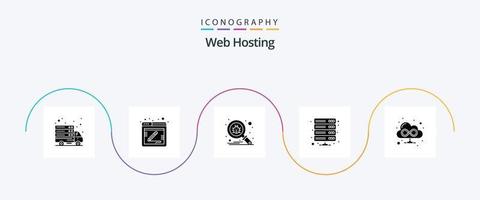 paquete de iconos de glifo 5 de alojamiento web que incluye navegador. almacenamiento. bicho. servidor. datos vector