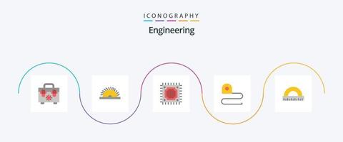 Engineering Flat 5 Icon Pack Including ruler. construction. microchip. angle. scale vector