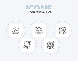 holi line icon pack 5 diseño de iconos. alimento. turbante. celebrar. persona. indio vector