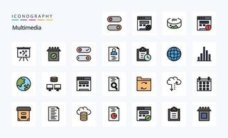 25 Multimedia Line Filled Style icon pack vector