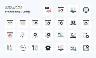 25 paquete de iconos de color plano de programación y codificación vector