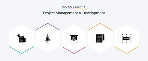 Project Management And Development 25 Glyph icon pack including report. financial. marketing. business. powerpoint vector