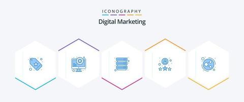 marketing digital 25 paquete de iconos azules que incluye distribución. Opiniones de los usuarios. datos. usuario. clasificación vector