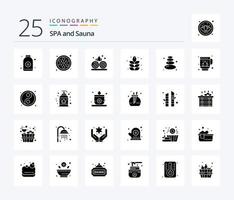 Sauna 25 paquete de iconos de glifo sólido que incluye bola. loto. naturaleza. sauna. piedra vector