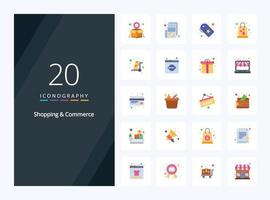 20 icono de color plano de compras y comercio para presentación vector