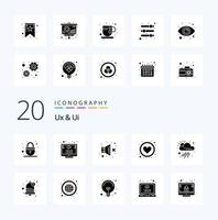 20 Ux And Ui Solid Glyph icon Pack like tool app sound like app vector