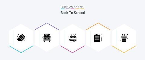 Back To School 25 Glyph icon pack including pot. pencil. glasses. pen. notebook vector