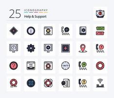 Help And Support 25 Line Filled icon pack including email. communication. sign. support. chat alert vector