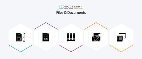 Paquete de iconos de 25 glifos de archivos y documentos que incluye correo electrónico. DIRECCIÓN. contrato. archivo. base de datos vector