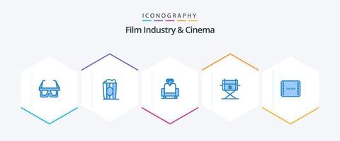 paquete de iconos azules de cenima 25 que incluye escena. película. cine. fin. cine vector