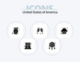 diseño de iconos del paquete de iconos de glifo de EE. UU. 5. mollete. pastel. papas fritas. Copa de vino. cerveza vector