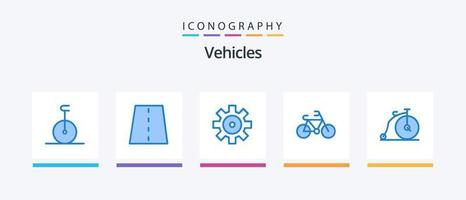 Paquete de 5 iconos azules de vehículos que incluye el vehículo. viejo. configuración. bicicleta. deporte. diseño de iconos creativos vector