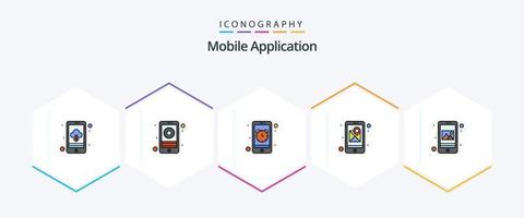 Mobile Application 25 FilledLine icon pack including application. navigation. alarm. location. app vector