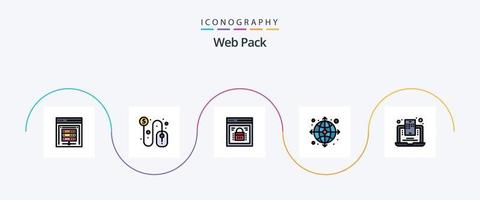 línea de paquete web lleno de paquete de 5 íconos planos que incluye blog móvil. Internet. seguridad de información. globo. seguridad web vector