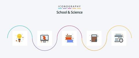 School And Science Flat 5 Icon Pack Including education. books. math. accounting vector