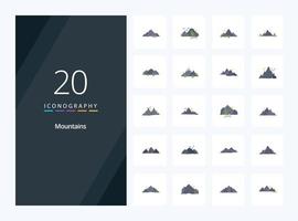 20 Mountains Flat Color icon for presentation vector