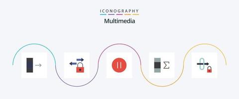 paquete de iconos de 5 planos multimedia que incluye . seguridad. pausa. cerrar con llave. resumen vector