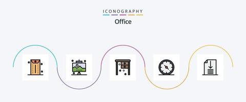 Office Line Filled Flat 5 Icon Pack Including page. down. office. office. compass vector