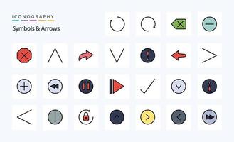 paquete de iconos de estilo lleno de línea de flechas de 25 símbolos vector