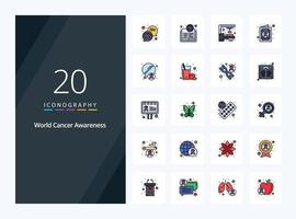 20 World Cancer Awareness line Filled icon for presentation vector