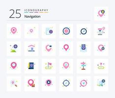 Paquete de iconos de navegación de 25 colores planos que incluye navegación. Brújula. mapa. GPS. determinar con precisión vector