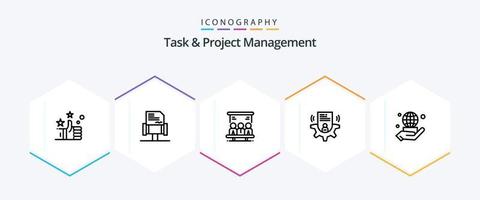 paquete de iconos de 25 líneas de gestión de tareas y proyectos que incluye tarjeta. usuario configuración . usuario vector