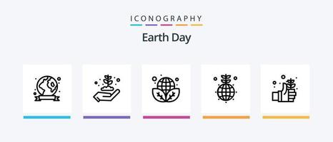 Earth Day Line 5 Icon Pack Including setting. earth. globe. safe. globe. Creative Icons Design vector