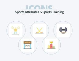 atributos deportivos y entrenamiento deportivo paquete de iconos planos 5 diseño de iconos. palos hielo. copa. hockey. admirador vector