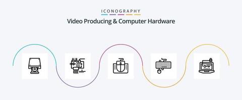 paquete de íconos de línea 5 de producción de video y hardware de computadora, incluido obsoleto. teclado. partes. interfaz. computadora vector