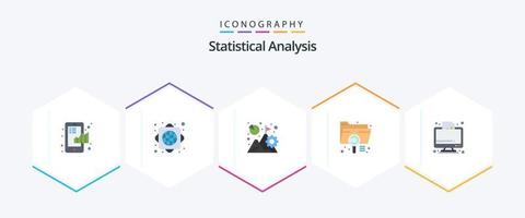 Statistical Analysis 25 Flat icon pack including file. document. analysis. data. mission vector