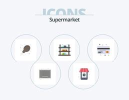 paquete de iconos planos de supermercado 5 diseño de iconos. divisa. tarjeta. alimento. vender. balsa vector